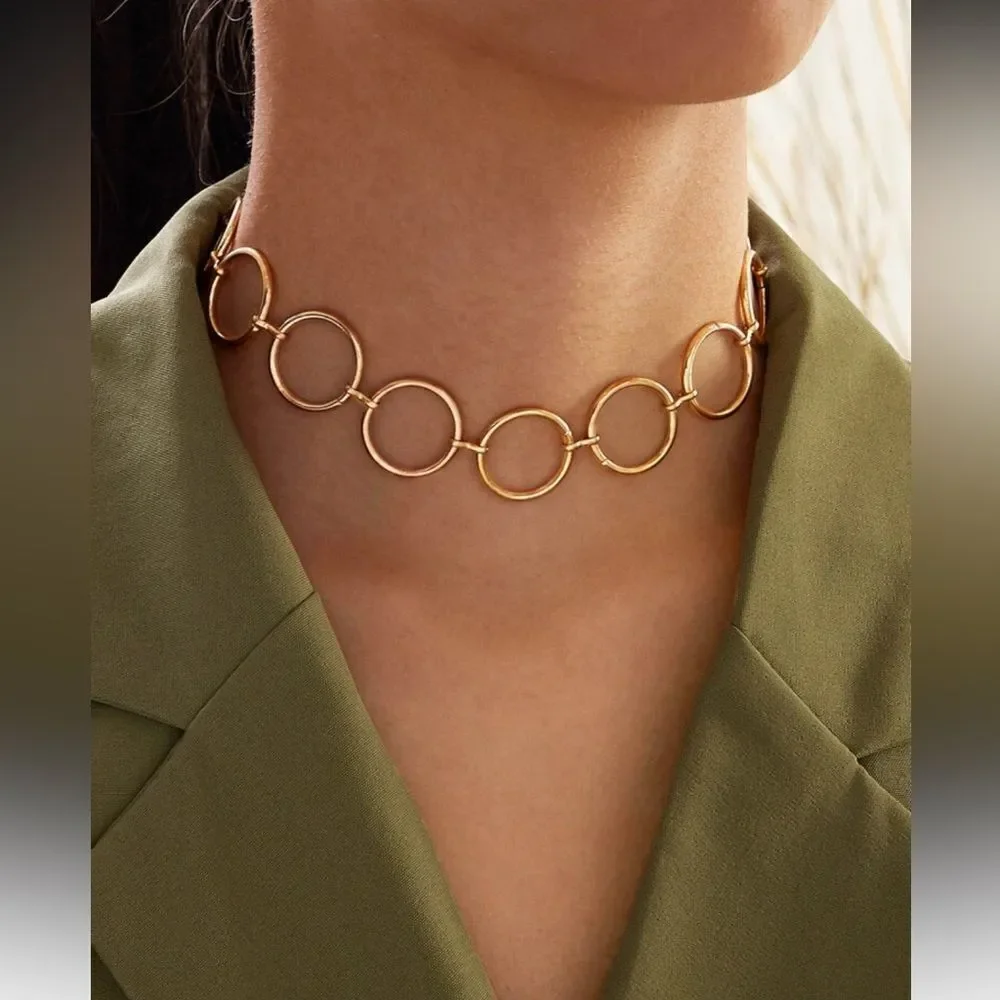 Gold Circle Link Necklace N1023